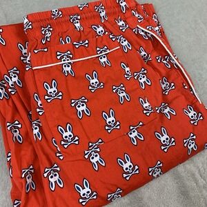 Psycho Bunny Pajama Pants Mens Medium Red Bunny Skull Print Loungewear Sleepwear